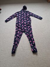 Girls Hooded Fleece Pug Print All In One Onesiee 12-14Years Black And Pink