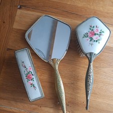 VINTAGE VANITY DRESSING TABLE SET BY REGENT FLORAL EMBROIDERED 3 PIECE