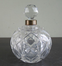 Large Antique Perfume Bottle - Hand Cut Glass Crystal 5" with Stopper