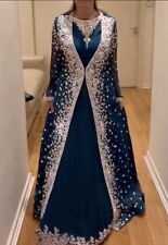 * Teal 3-Piece Embellished Sari  Saree Lengha Set, Size S (Room to Let Out to M)