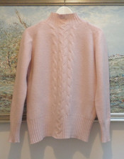 Bartolini Pink Cashmere Cable Knit Detail High Neck Jumper M Made in Italy