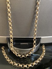 18ct  Gold Filled Solid Diamond Cut 8mm Belcher Chain Necklace & Bracelet Set
