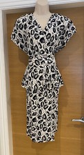 Cockney Rebel Ladies Black White Floral Peplum Wrap Dress 10 12 40in Chest