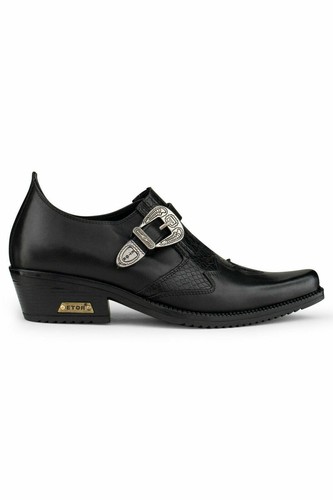 Men black leather goth - black, shoes