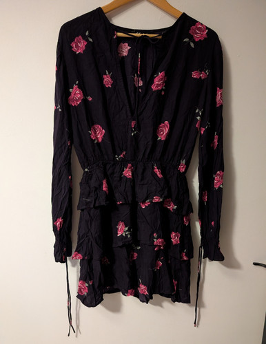 Motel black pink floral ruffle - black,