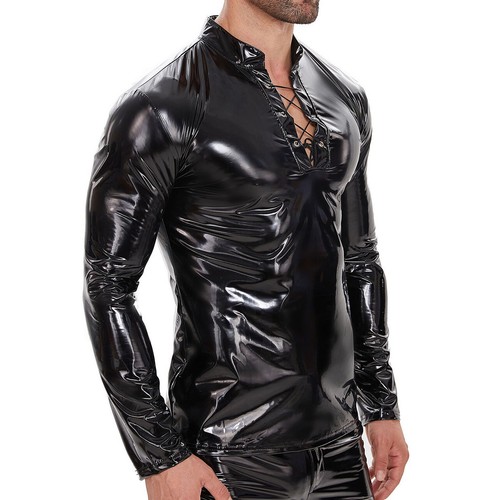 Men shiny latex - t-shirts, wet