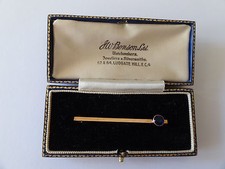 Vintage-9-ct-Rose-Gold-Bar-Brooch-blue-stone-and-Victorian-HW-Benson-Ltd-box    