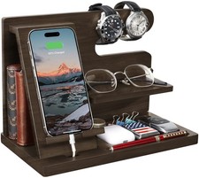 Wooden Docking Station Desktop Mobile Phone Holder Bedside Table Stand Organizer