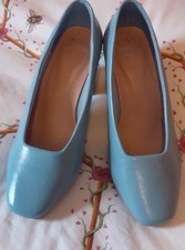 M&S Womens Light Blue Leather, Wide Fit Court Shoes UK 3 NWT