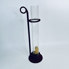 Vintage Candle Stick Rustic Tall Glass Cylinder Chimney Metal frame 31 cm Holder