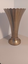 Art Deco Solid Brass Trumpet Fluted Vase.  26 cm tall. Felted base.
