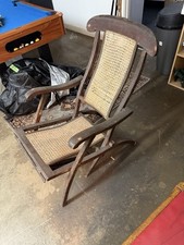 Edwardian Antique Foldable Cane Steamer Armchair With Footrest