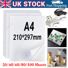 20-100 A4 Printable Vinyl Sticker Paper Glossy White Waterproof INKJET LASER UK