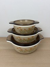 3 x Vintage Field Flowers Floral Pyrex Casserole Dishes & Lids 80s