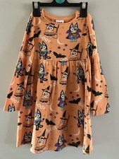 Age 4-5 Years Bluey Halloween Dress Orange with Bluey & Bingo design.