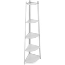 REBOXED 5 Tier Corner Ladder Shelving Unit Wall Leaning Bookcase Storage White