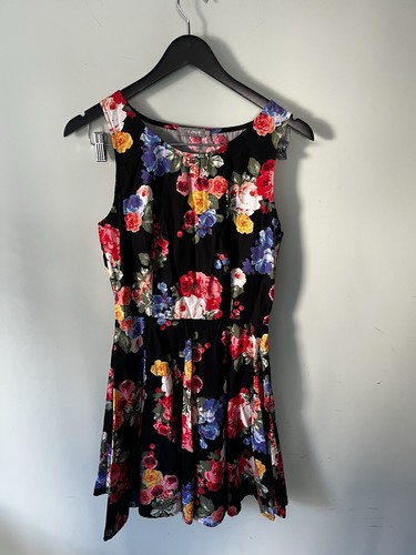 Ladies floral dress black - ladies, black/