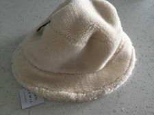 John Lewis & Partners New Ladies Recycled Polyester Cream Borg Bucket Hat
