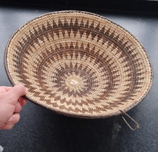 Vintage Handwoven Wicker Basket Bowl | Ethnic Tribal Design Wall Art