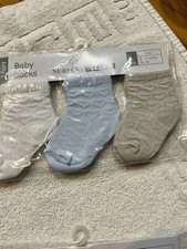 NURSERY TIME BABY SOCKS 3 - 6 MONTHS  COLOURS WHITE, BLUE & GREY