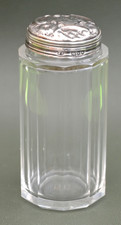ANTIQUE FLUTED SILVER TOPPED DRESSING TABLE JAR LONDON 1905 9 CM TALL