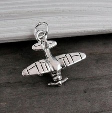 Silver biplane charm 3d - silver,