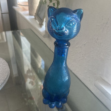 Italian Vintage EMPOLI Blue Glass Cat Decanter Genie Style Bottle with Stopper