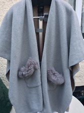 Poncho Cape Shrug Wool Blend Women one Size Grey Beige Light weight C 84" L 32"