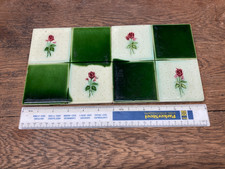 2 x Antique Ceramic Tiles Old Floral Flowers Leaf Art Nouveau Vintage