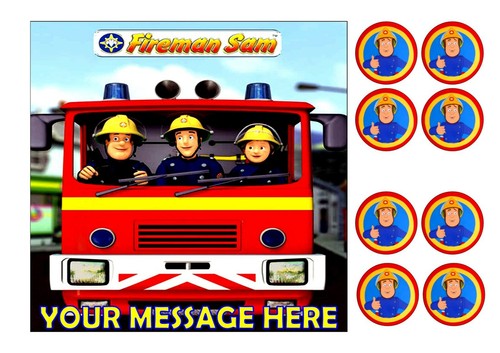 Fireman sam cake topper square - fireman,
