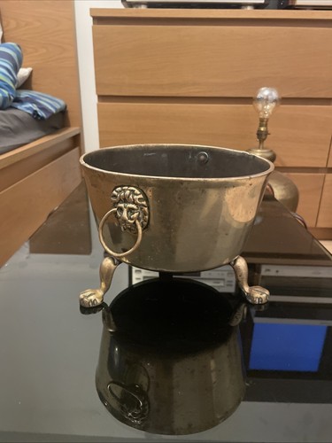 Antique brass plant pot - antique,