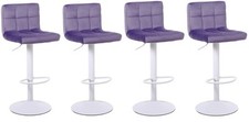 SET OF 4 Purple  Velvet Bar Stools Breakfast Swivel Barstools, WHITE Metalwork