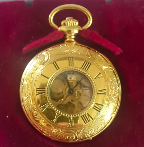 Gold tone half hunter skeleton - gold,