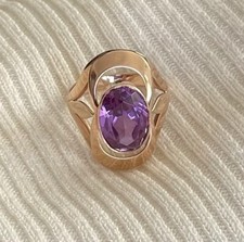 Rarest 14k 583 Vintage Original  Gold Ametist USSR Soviet Style Russian Ring