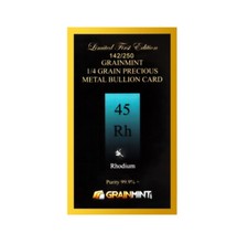 Rhodium Metal Crystal Pure 99.95% 1/4(0.25) Grain in Numbered Bullion Card