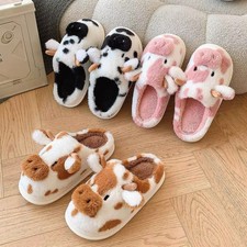 Womens Plush Cow Slippers