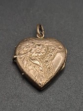 Antique Rolled Gold Etched Heart Shaped Locket Pendant 20mm x 25mm