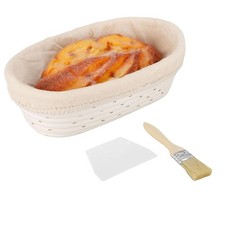 Oval Bread Rising Basket 25cm w/ Scraper Brush Cloth Bag Professional & Home Use