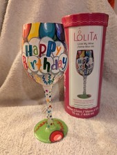 Lolita Love My Wine Hand Painted 15oz Wine Glass, Bejewelled Butterfly New. 