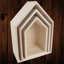 Wooden House Shape Shadow Storage Box DIY Decorative Nursery Shelf Display Rack
