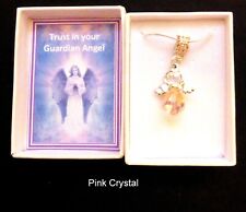 Trust in your Guardian Angel Silver Plated Necklace Pink Crystal Angel Gift Box