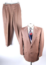 Vintage 1950s Brown Wool Herring Bone Twill 2 Button Mens Suit Size 38