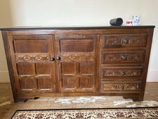 Carved Oak Sideboard Jacobean style  Vintage Drawer
