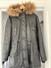 Whistles Black waxed removable Faux Fur and hood parka size Small good condition