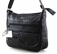 Ladies Women Real Leather Organiser Cross Body Bag Shoulder Handbag Black UK SEL