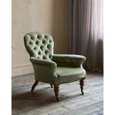 Antique Spoonback Armchair Olive Green Sprung Seat by C. Hindley & Sons London