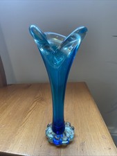 Unusual Blue Glass Bus Vase 22cm High Art Glass