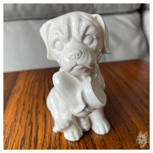 Vintage white ceramic - white, puppy