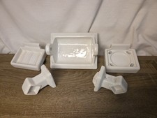 Vintage MCM 60's Soap & Toilet Paper Cup Holder White Tile Wall Mount Towel