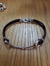 Gucci Black Leather Bracelet Silver 925 Horsebit Logo Charm